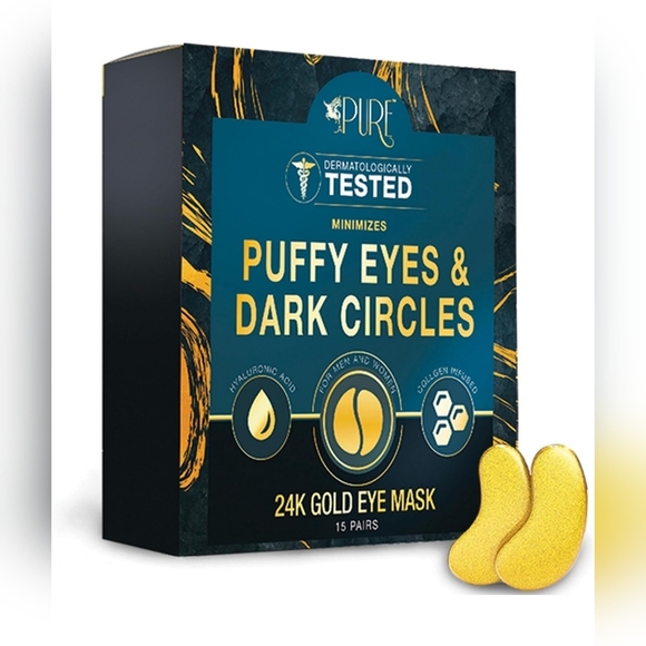 PURE 24k GOLD under Eye Patches Dark Circles Puffy Bags Wrinkle Treatment Mask - Picture 1 of 10